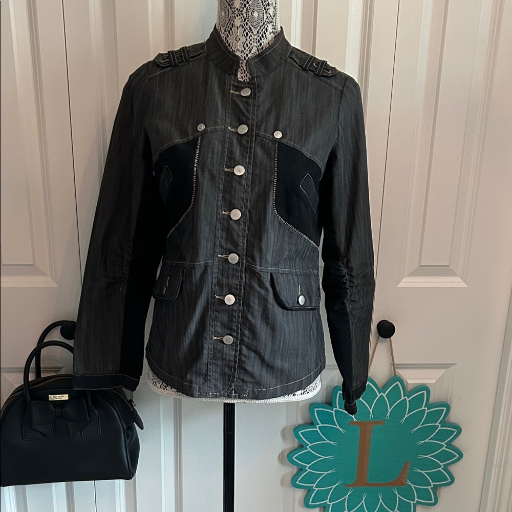 Stylish Black and Gray Cotton Jacket with Button Details